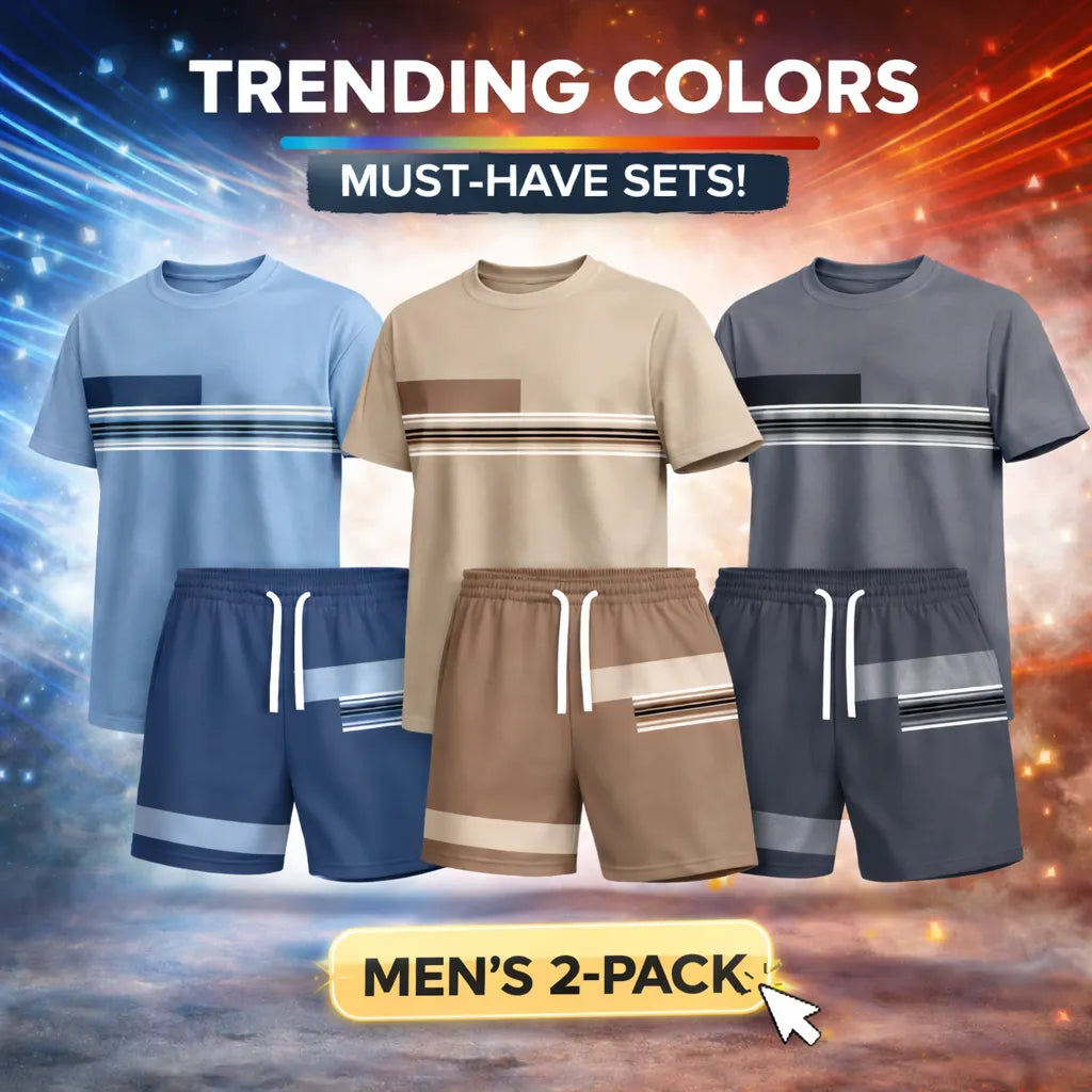 Men’s Casual Short Sleeve T Shirt and Shorts Set, Contrast Stripe Summer 2 Piece Outfit, Soft Breathable Matching Set with Drawstring Shorts for Beach, Outdoor Activities, Travel, Workout, and Everyday Style