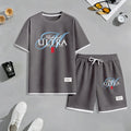 Men's Low-Calorie Healthy Living Print Waffle Fabric Short-Sleeved Shirt And Shorts Set