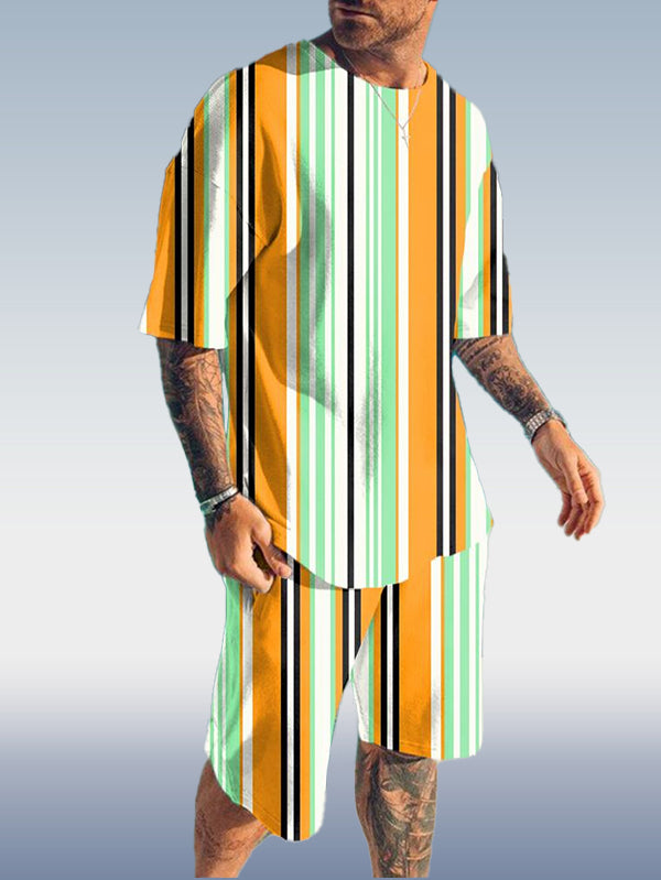 Suitmens Men's Colorblock Fashion Print Shorts Set 096