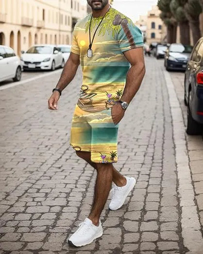 Men's Hawaiian Print Shorts Set 454