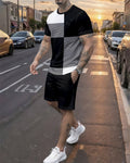 Men's Summer Colorblock Printed Round Neck Set 756