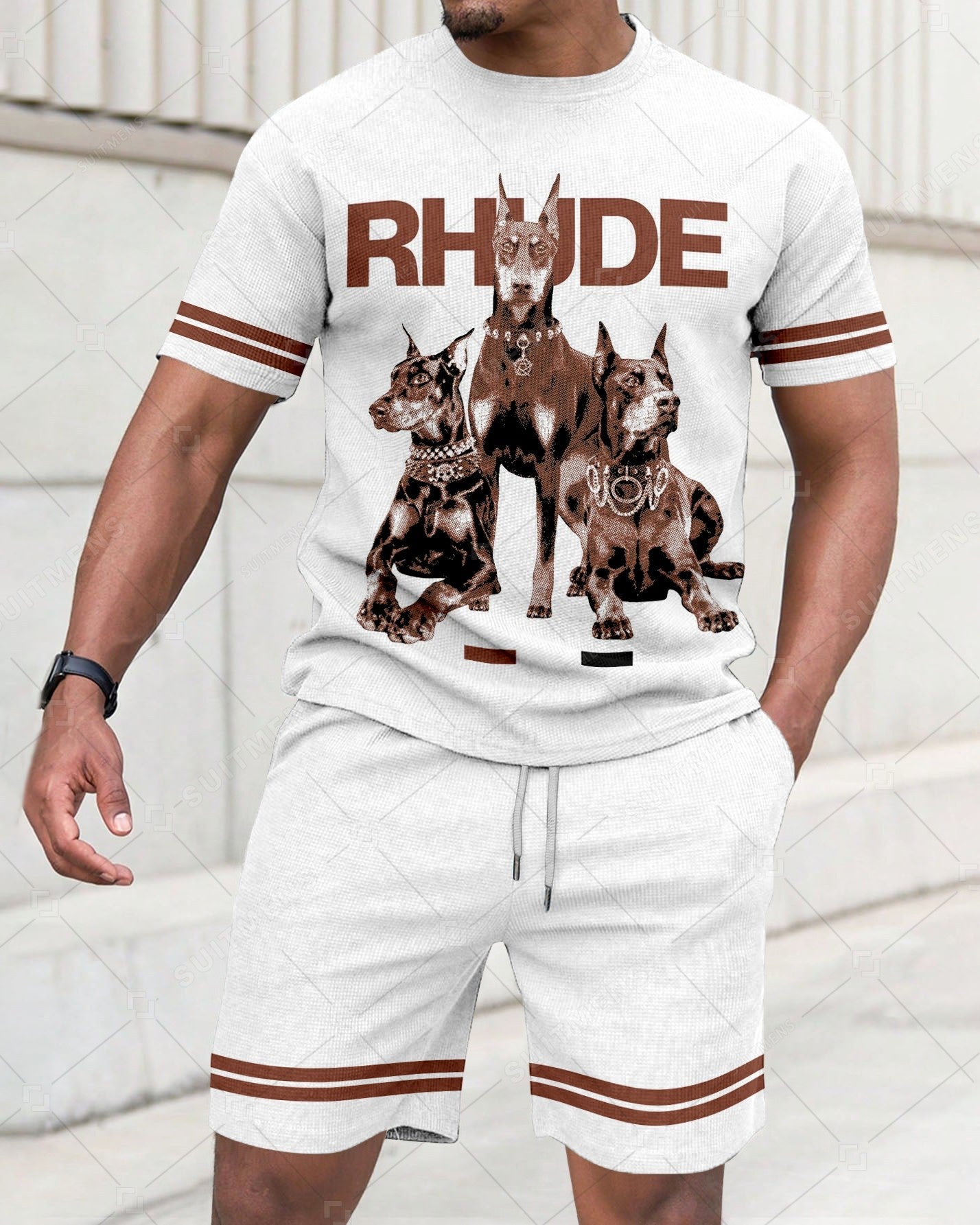 Men's Summer Personalized Printed Round Neck Set 278