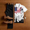 Men's 250Th Anniversary Black & White Art Printed Short Sleeved Polo Shirt & Trousers Two-Piece Set