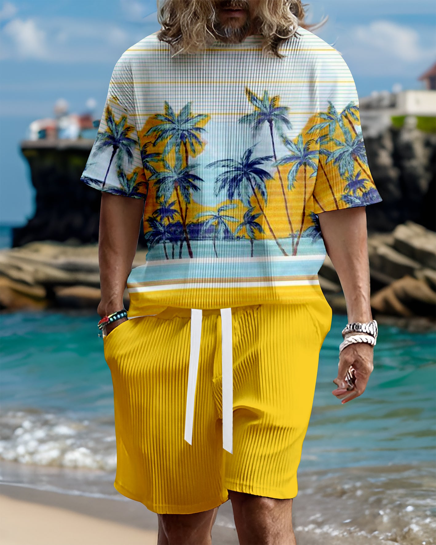 Men's casual gorgeous textured printed shorts set 544