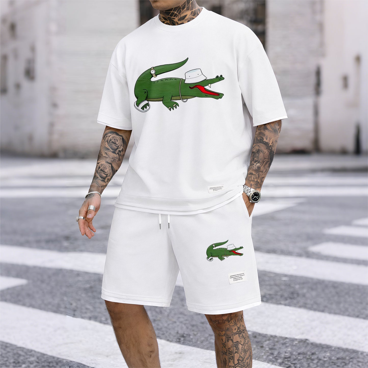 Men's Luxury Waffle-Knit Short-Sleeve Shirt & Shorts Set 15