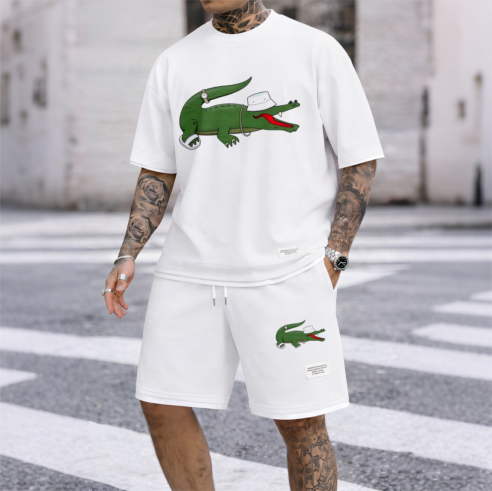 Men's Luxury Waffle-Knit Short-Sleeve Shirt & Shorts Set 15