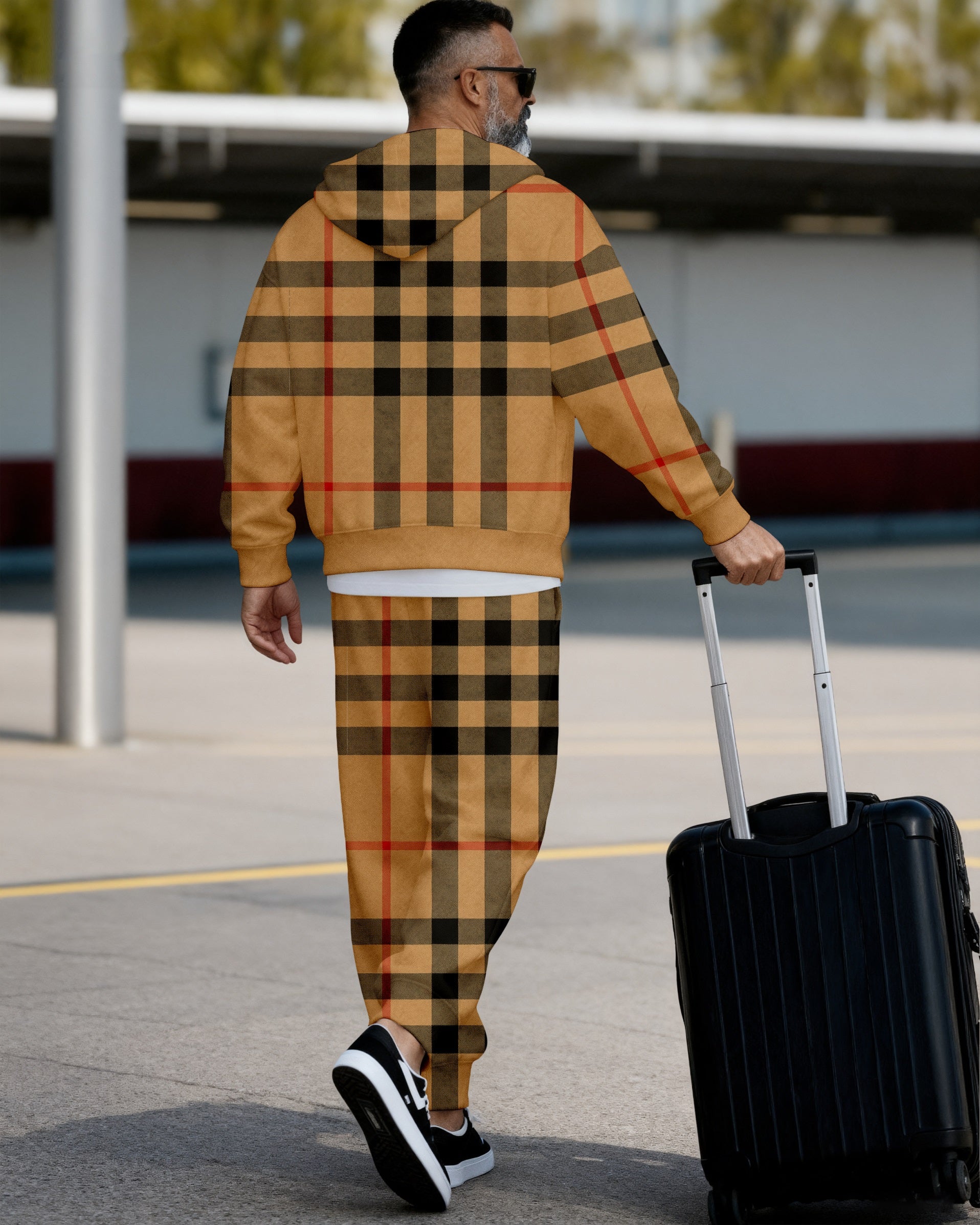 Men's Retro Luxury Thickened Fleece Colorblock Jacket Sports Hoodie Set 06