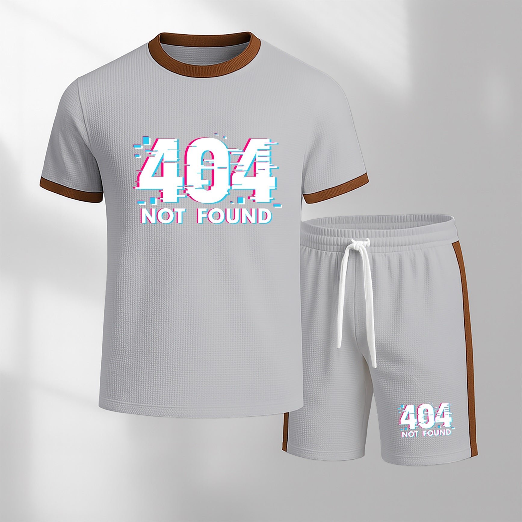 Men's 404 Pattern Short-Sleeve T-Shirt and Drawstring Shorts Set, Men's Clothing, Casual Sportswear Short-Sleeve Top and Shorts, Summer Men's Everyday Wear, Indoor and Outdoor Sportswear, Sports Set