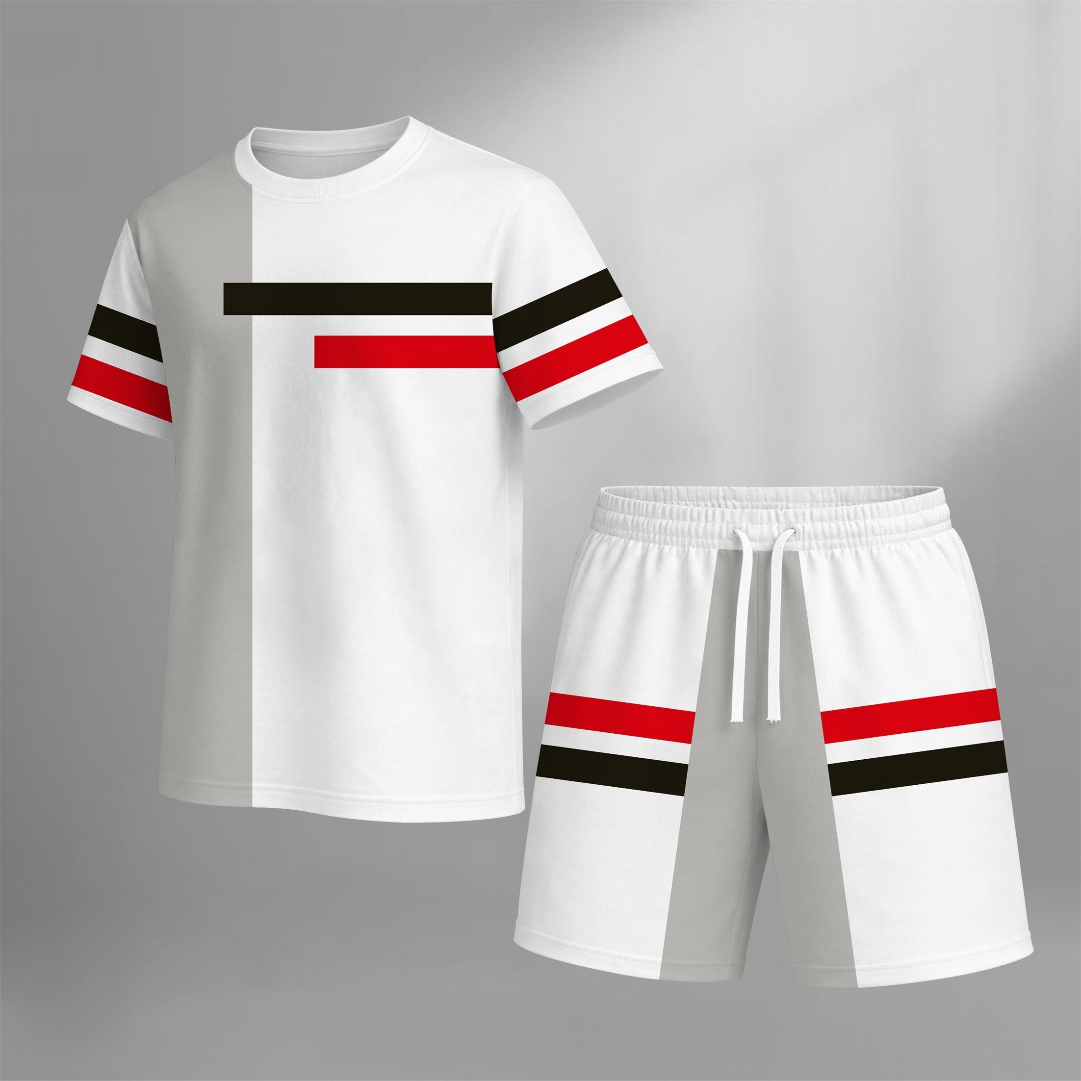 Men’s Summer 2 Piece Shorts Set, Color Block Short Sleeve T Shirt and Drawstring Shorts Matching Outfit, Lightweight Breathable Casual Tracksuit for Daily Wear, Streetwear, Vacation, Travel, Beach, Workout and Lounging