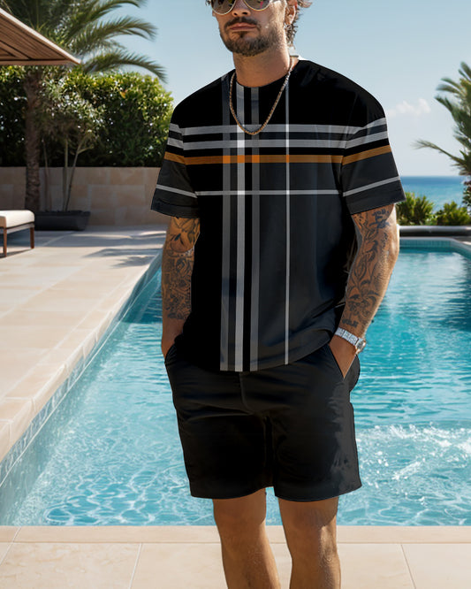 Men's color block printed shorts set 472