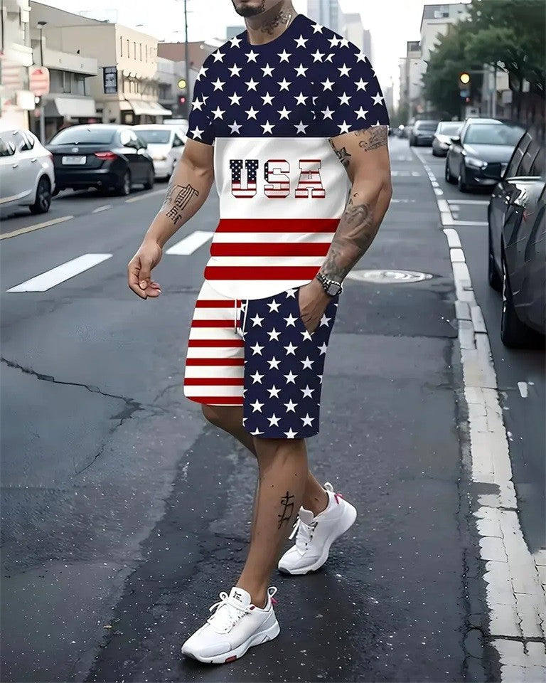 Men's Summer Vacation Round Neck Set 209
