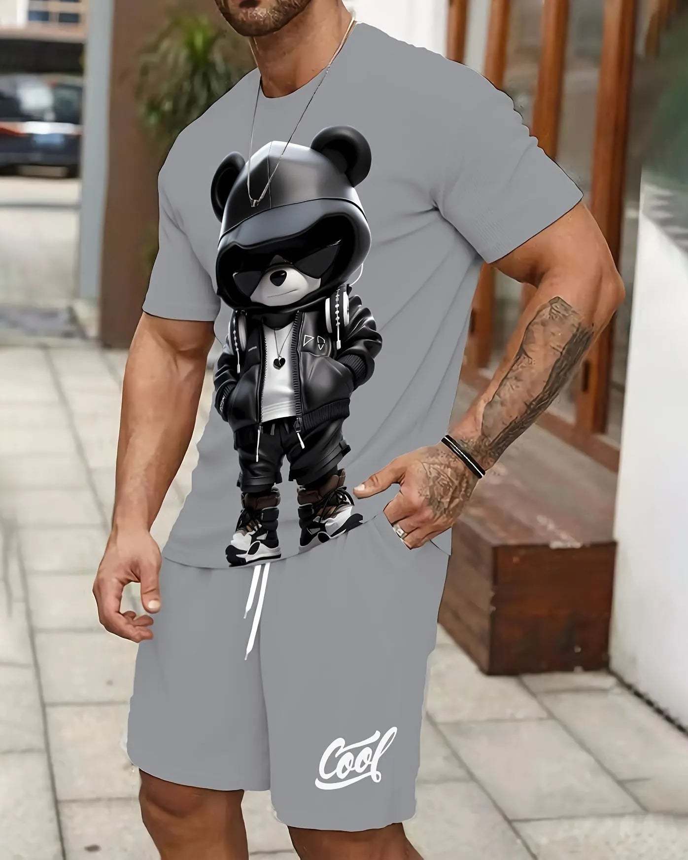 Men's Cartoon Summer Round Neck Set 128