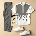 Men's Casual Color-Blocked Printed Crew Neck Short-Sleeved Shirt And Trousers Two-Piece Set