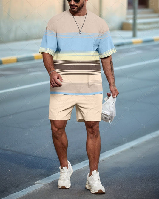 Men's Colorblock Casual Summer Round Neck Set 0111