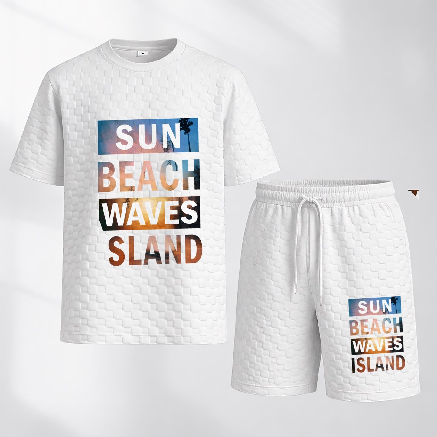 Men's Resort Print Spring And Summer Drawstring Shorts Set, A Casual Summer Outfit, Including A Short-Sleeved Shirt And Shorts, Suitable For Everyday Wear And Sports Activities.