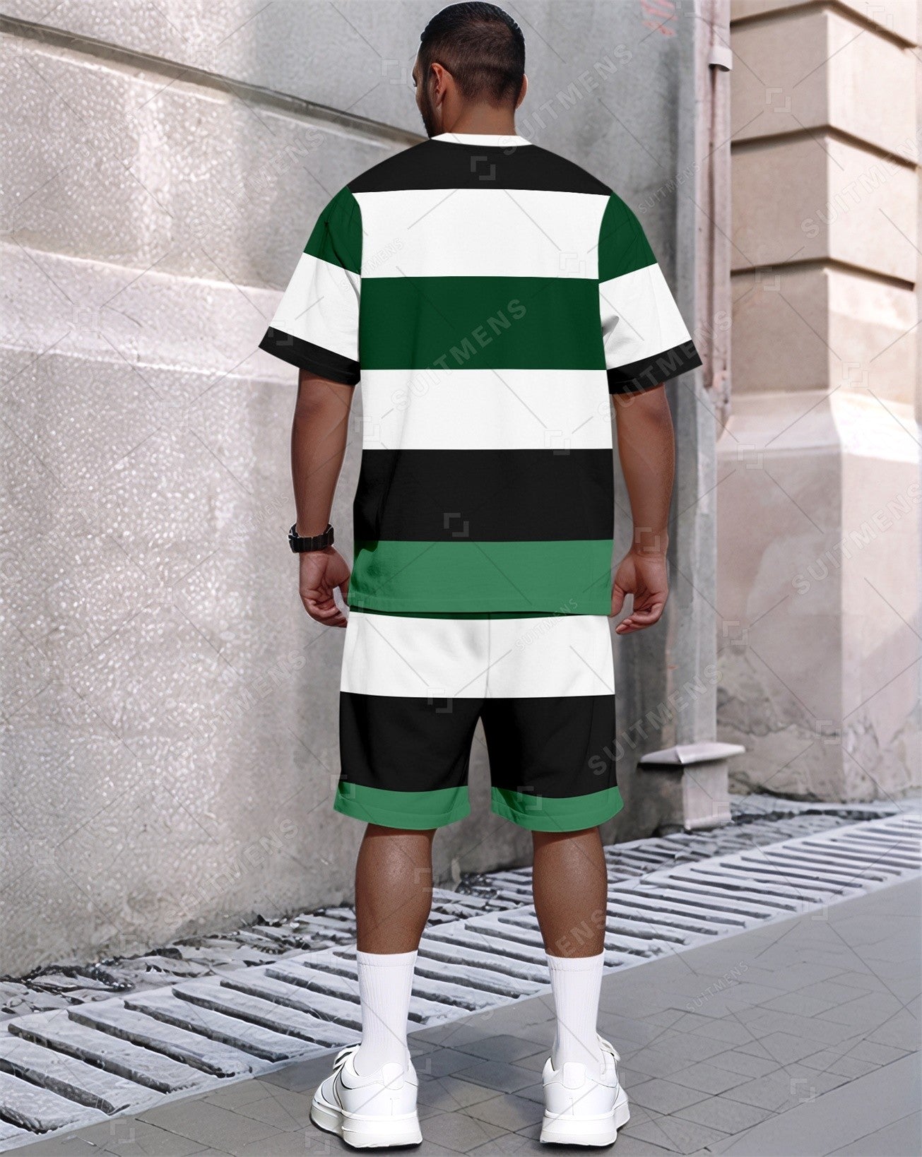 Men's Summer Colorblock Printed Round Neck Set 383