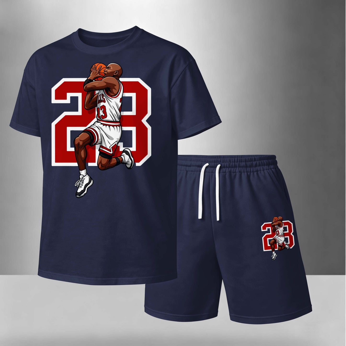 Men’s Summer 2 Piece Set, Basketball 23 Letter Print Short Sleeve T Shirt and Drawstring Shorts Matching Outfit, Lightweight Breathable Casual Set for Travel, Streetwear, Beach, Vacation, and Daily Wear