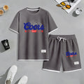 Men's American Beer Print Waffle Fabric Short-Sleeved Shirt And Shorts Set