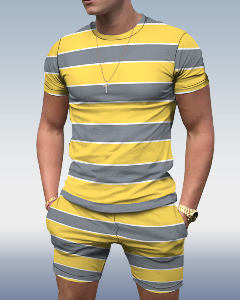 Men's spring and summer gradient stripe print suit 044