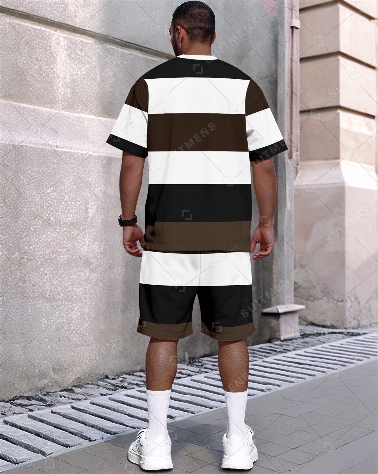 Men's Summer Colorblock Printed Round Neck Set 383