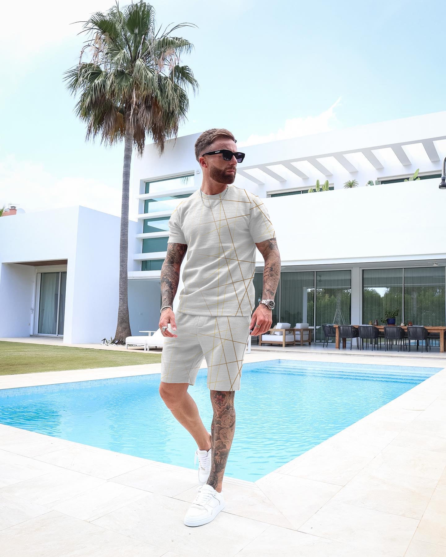 Men's Casual Art Print Shorts Set 62
