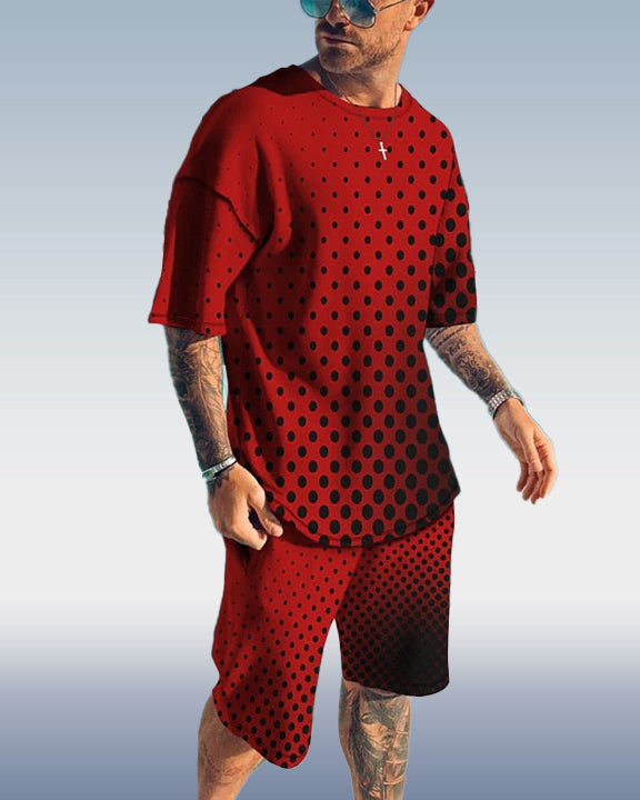 Men's polka dot print shorts set 412