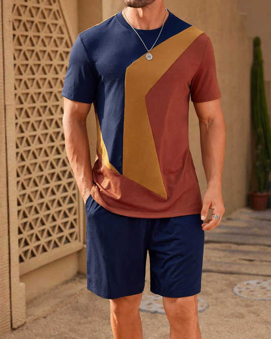 Men's color matching casual shorts Set 407