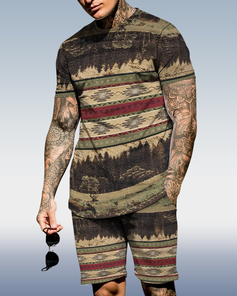 Men's spring and summer ethnic style printing suit 056