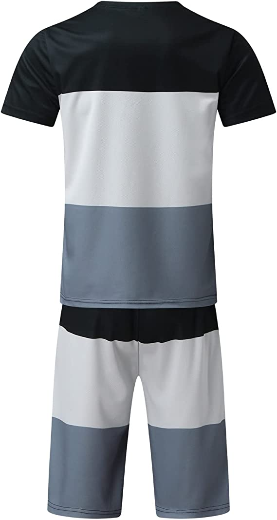Suitmens Men's Simple Colorblock Print Shorts Set 078