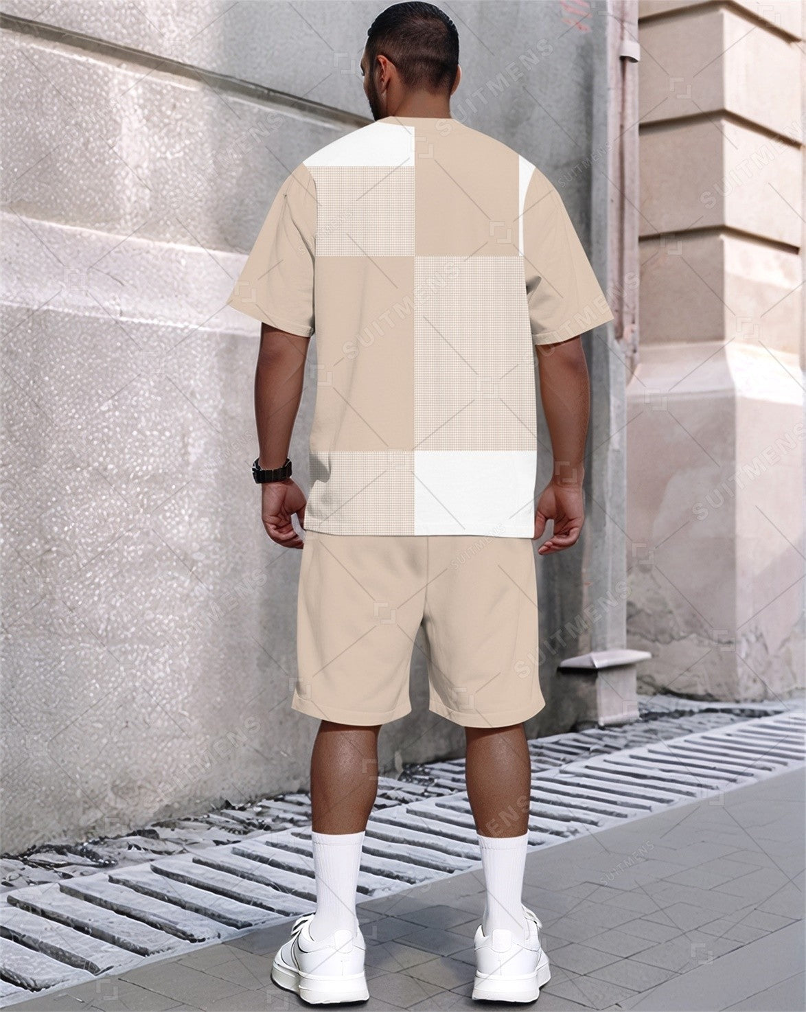 Men's Summer Color Matching Print Round Neck Set 312