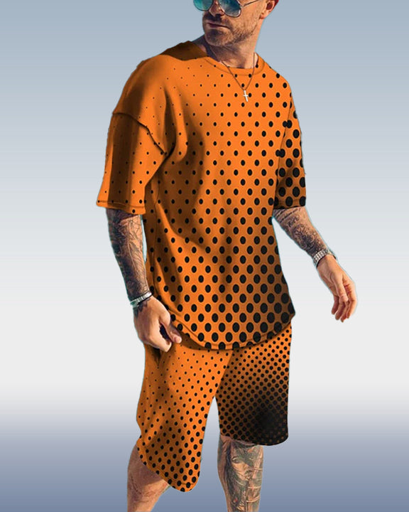 Men's polka dot print shorts set 414