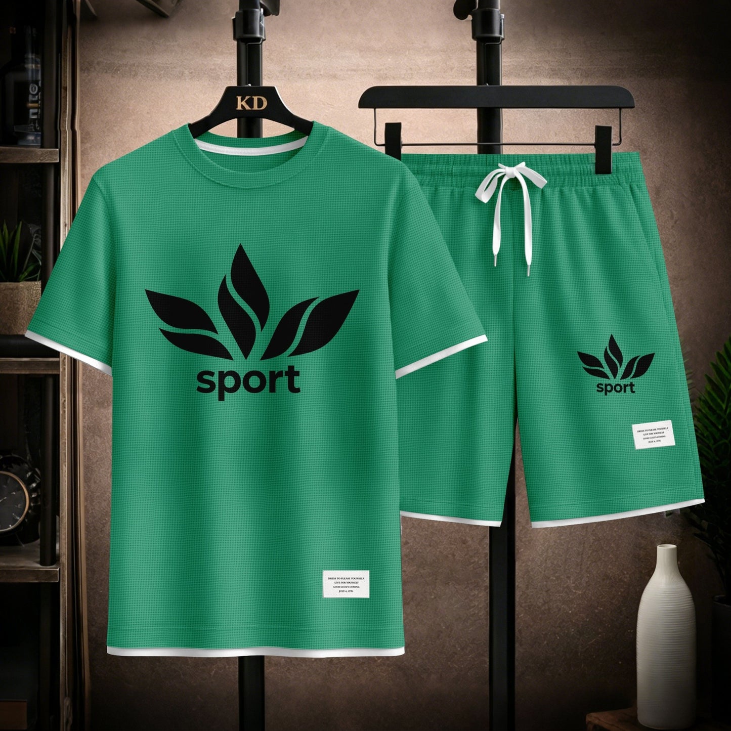 Men's Sport Graphic Print Short Sleeve Shirt and Drawstring Shorts Set, Casual Summer Two-Piece Outfit, Lightweight Breathable Relaxed Fit Athletic Set for Daily Wear, Beach, Vacation, Travel and Loungewear