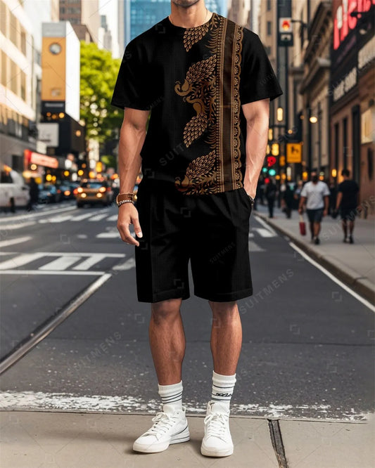 Men's Vintage Printed Summer Round Neck Set 2010