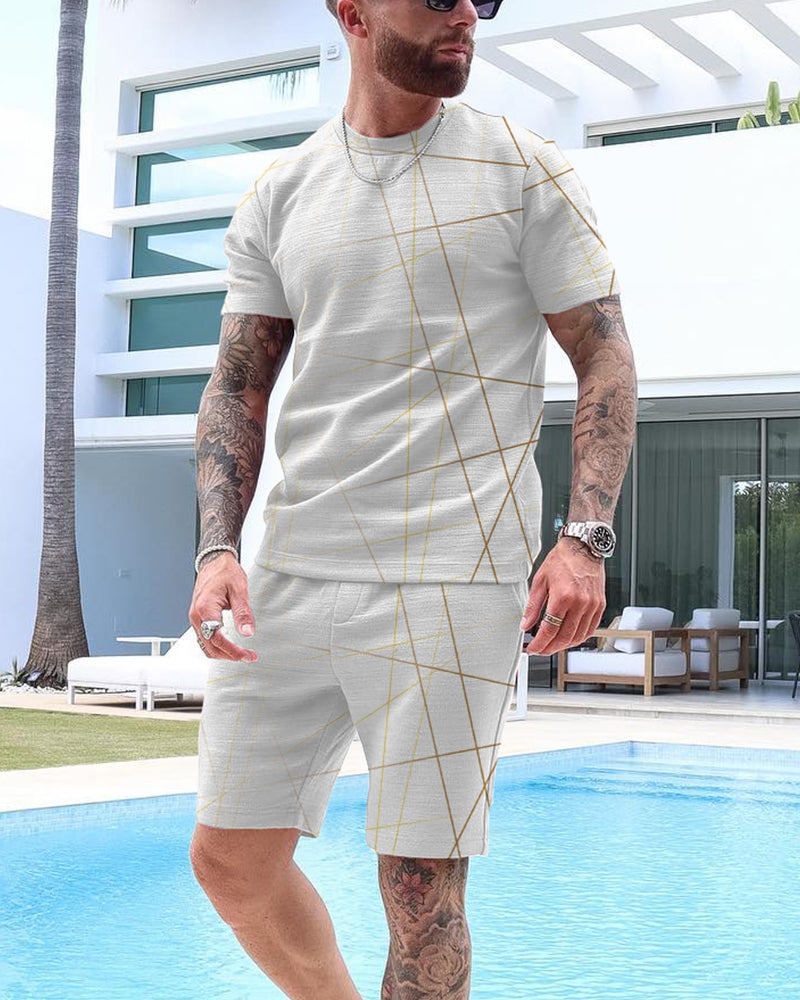 Men's Casual Art Print Shorts Set 62