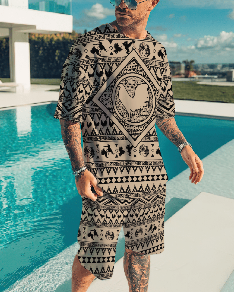 Suitmens Men's Fashion Print Shorts Set 111