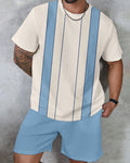 Men's textured waffle texture printed shorts Set 017