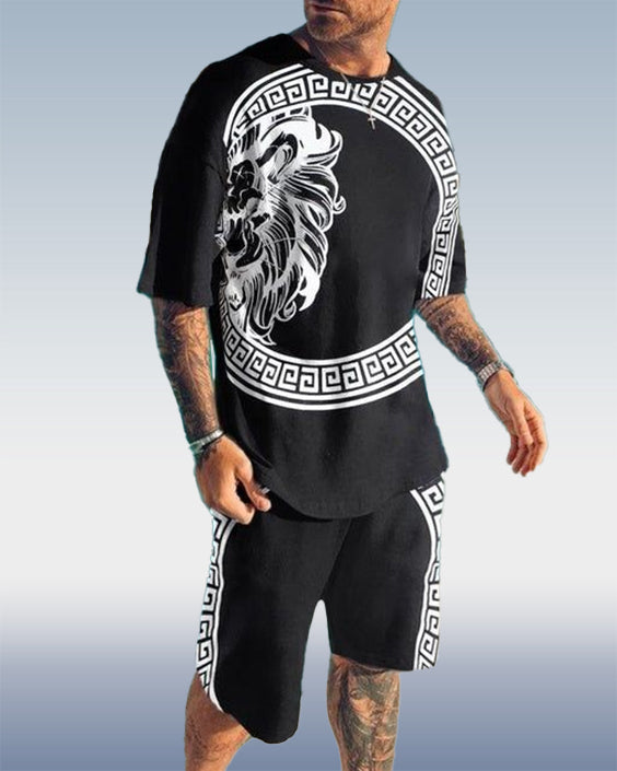 Suitmens Men's Totem Tattoo Print Shorts Set 383