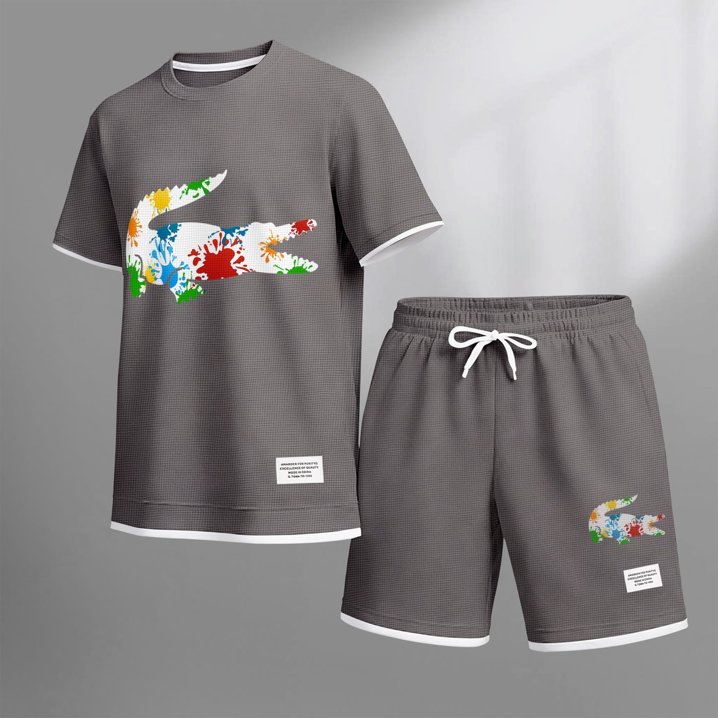 Men's Luxury Waffle-Knit Short-Sleeve Shirt & Shorts Set 17