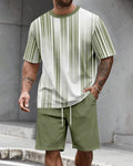 Men's Summer Colorblock Printed Round Neck Set 291