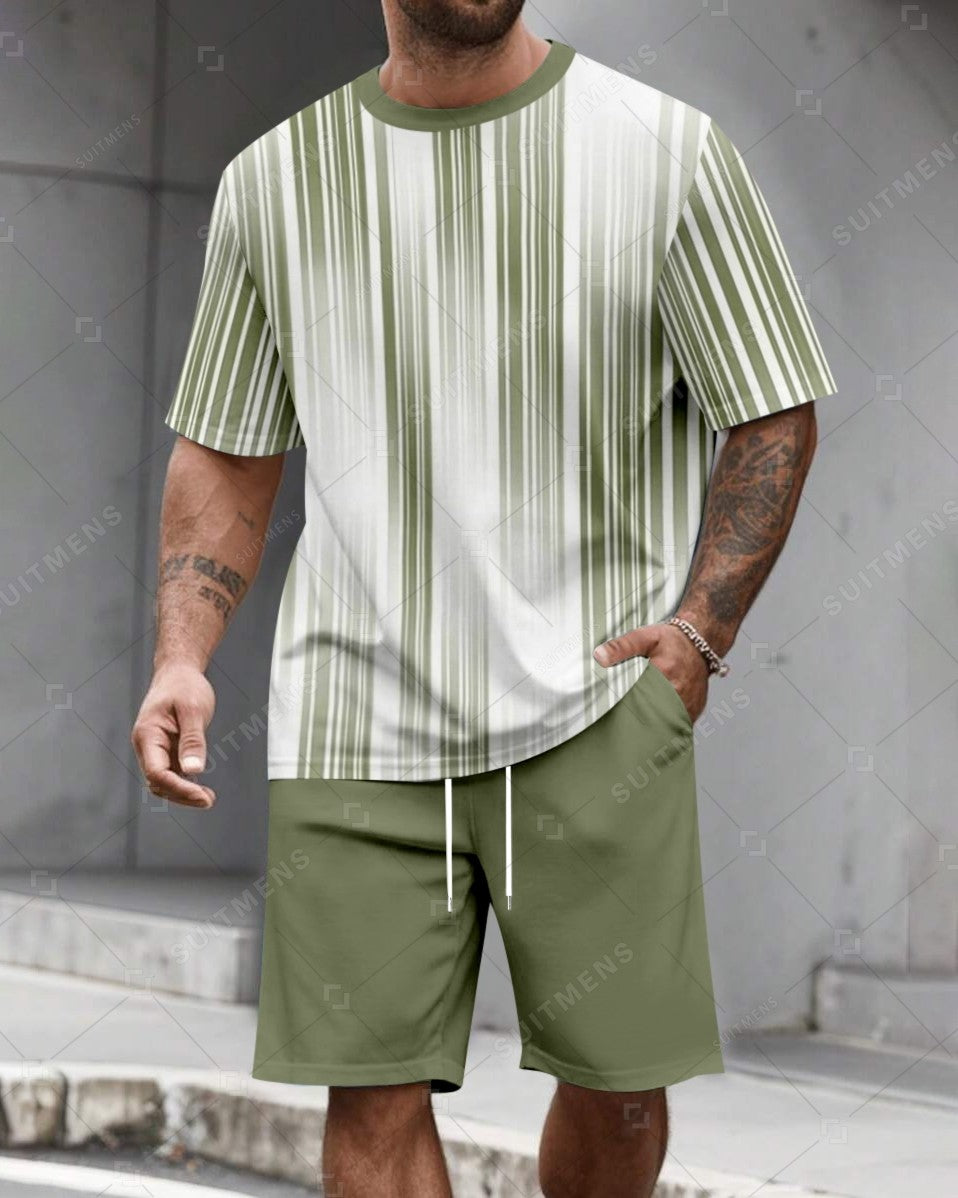 Men's Summer Colorblock Printed Round Neck Set 291