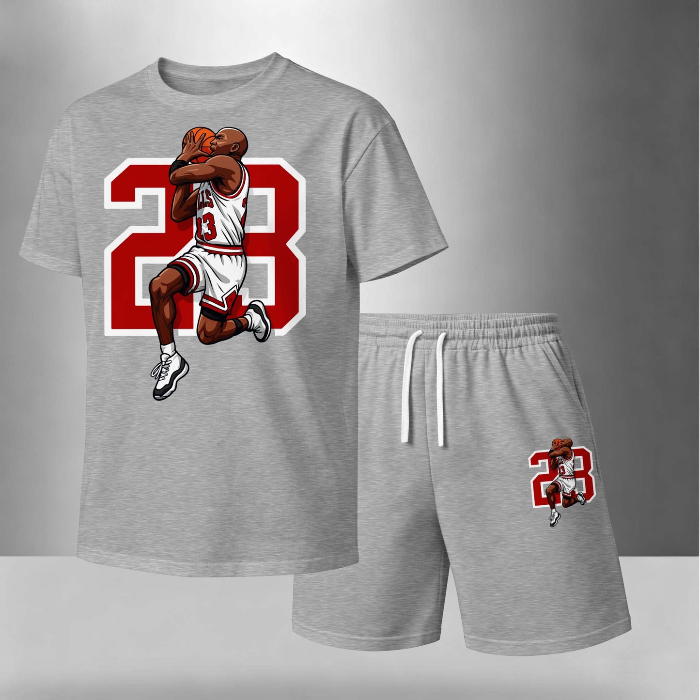 Men’s Summer 2 Piece Set, Basketball 23 Letter Print Short Sleeve T Shirt and Drawstring Shorts Matching Outfit, Lightweight Breathable Casual Set for Travel, Streetwear, Beach, Vacation, and Daily Wear