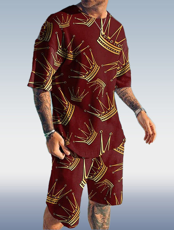 Suitmens Men's Crown Print Shorts Set 128