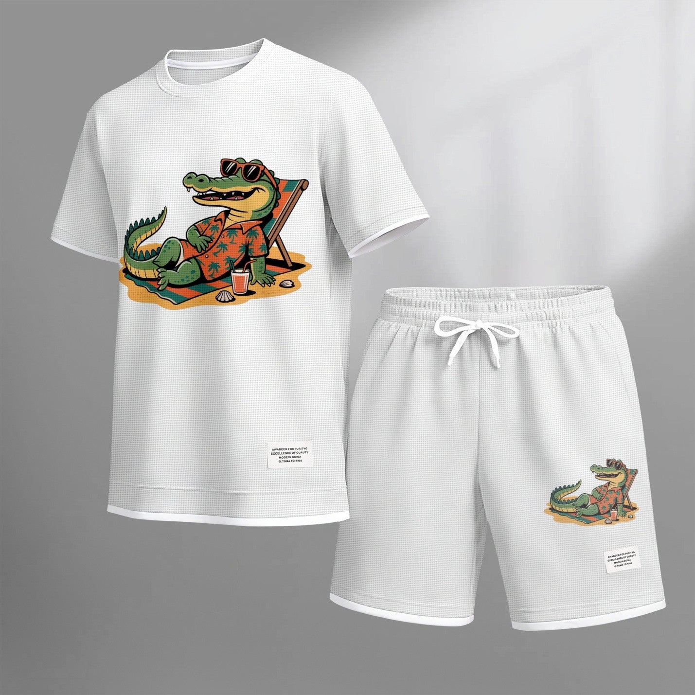 Men's Vacation Funny Animal Graphic Print Short Sleeve Shirt and Drawstring Shorts Set, Casual Summer Two-Piece Outfit, Lightweight Breathable Relaxed Fit Sportswear, Stylish Comfortable Daily Wear Beach Vacation Travel Loungewear