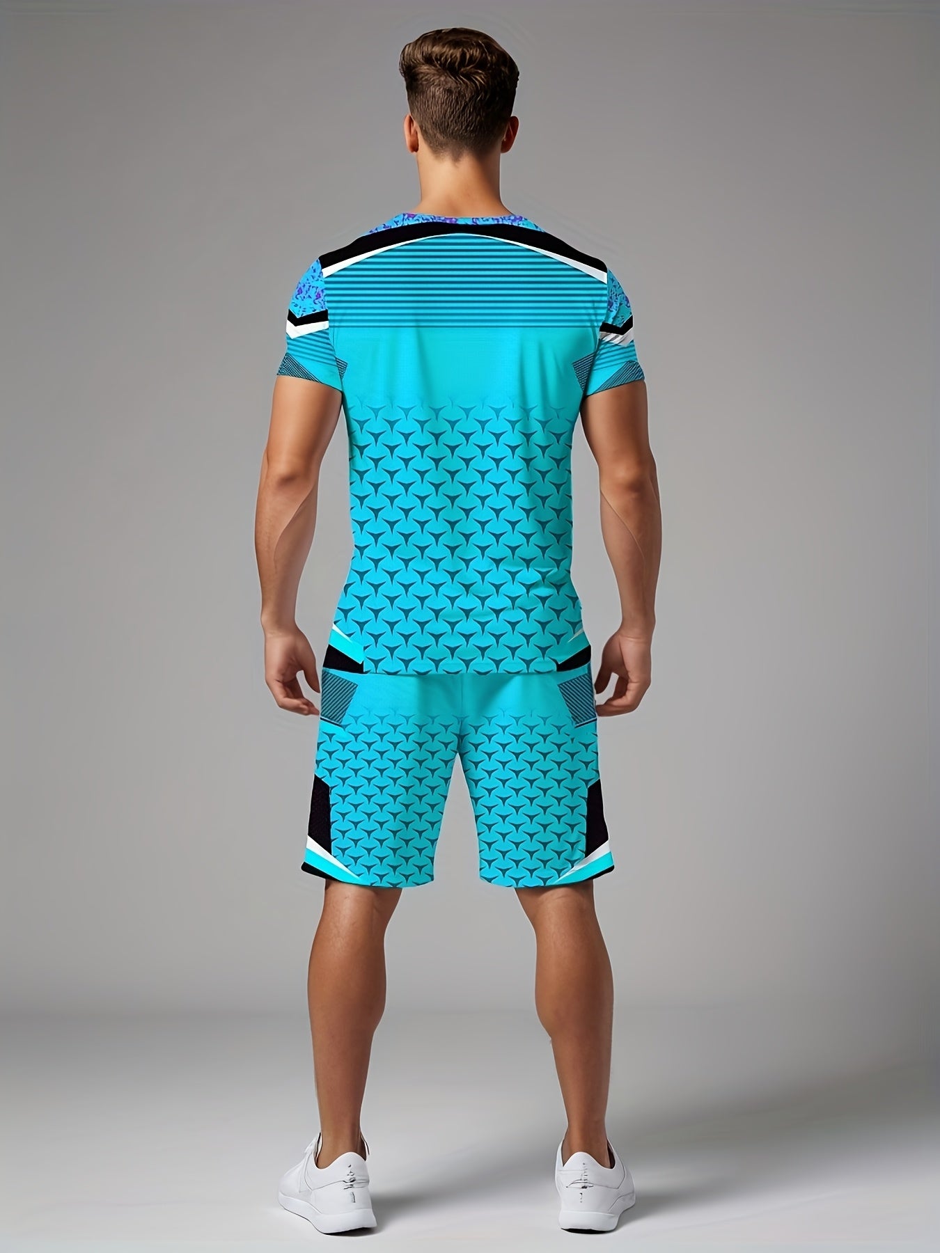 Men's Summer Gradient Print Round Neck Set 980