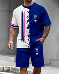 Men's Summer Colorblock Printed Round Neck Suit 05