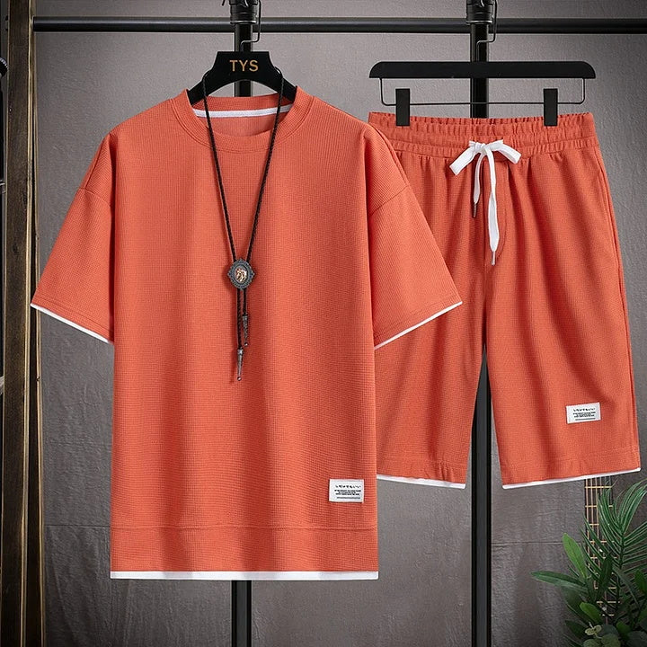 Men's Casual Waffle Shorts Set 6 Colors