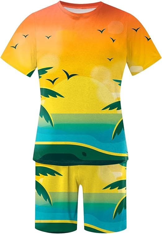 Men's Hawaiian Print Shorts Set 449