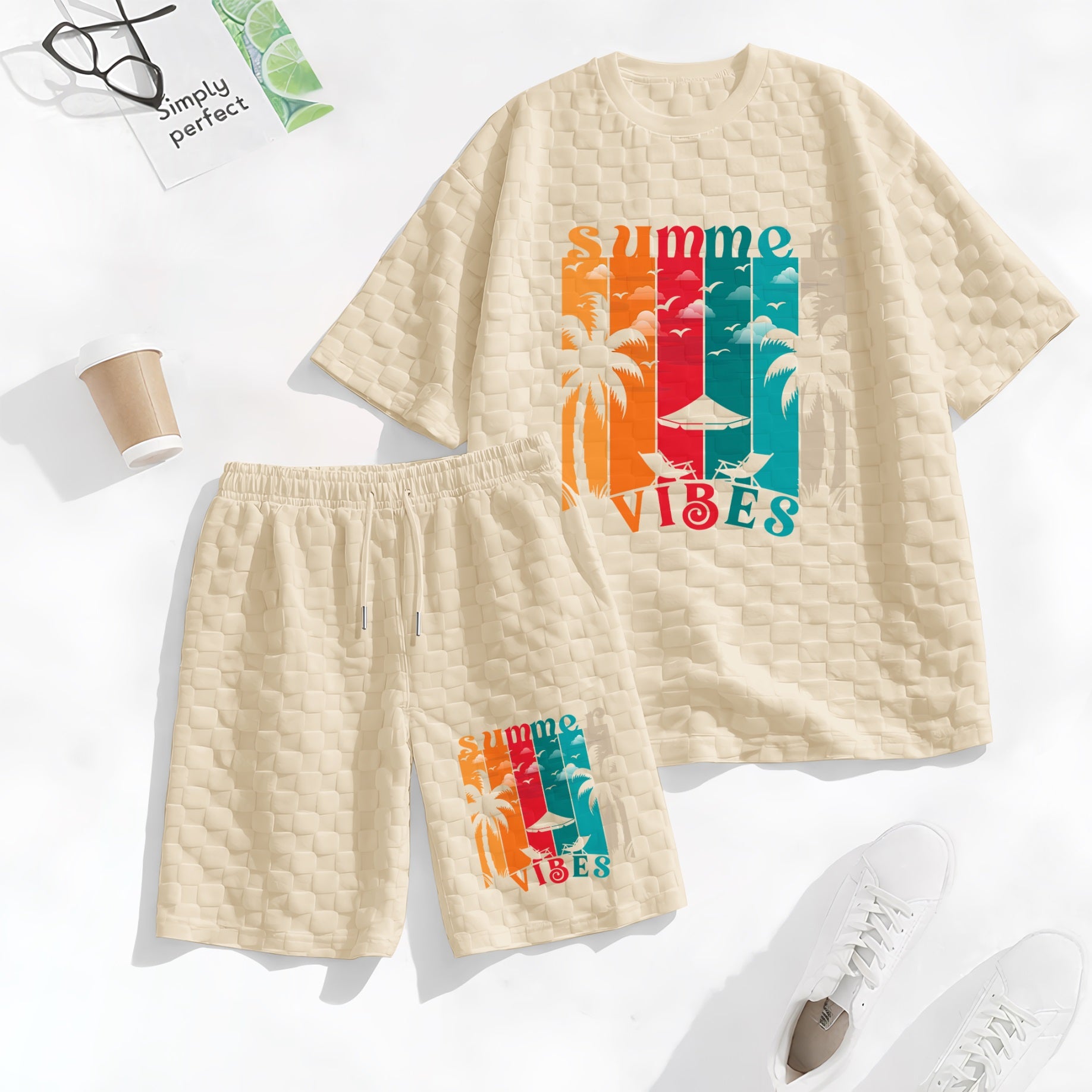Men's Hawaiian Graphic Print Spring And Summer Drawstring Shorts Set, A Casual Summer Outfit, Including A Short-Sleeved Shirt And Shorts, Suitable For Everyday Wear And Sports Activities. A Two-Piece Set For A Relaxed And Active Lifestyle.