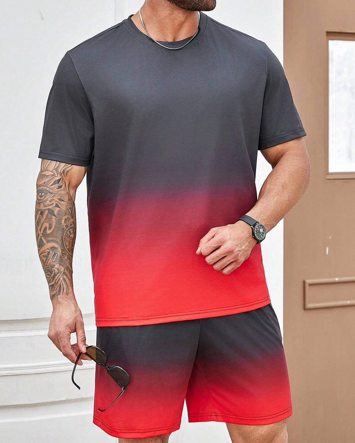 Men's color matching casual shorts Set 402