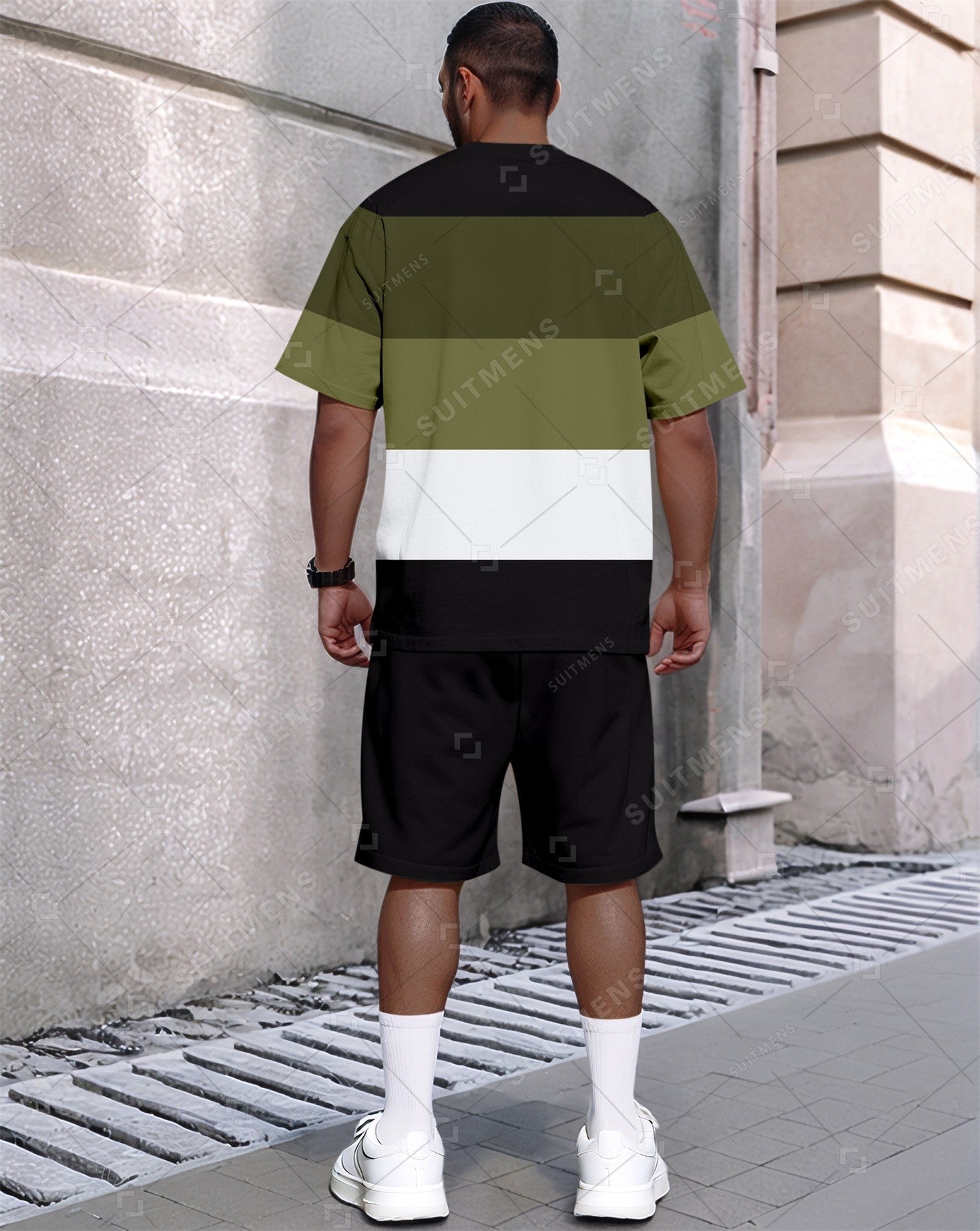 Men's Summer Colorblock Printed Round Neck Set 638